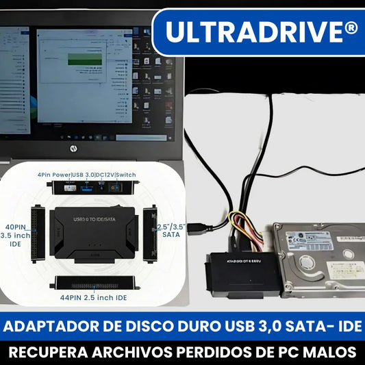 ULTRADRIVE® ADAPTADOR DE DISCO DURO USB 3,0 SATA- IDE CONVERTIDOR 2,5/3,5 IDE SATA HDD SSD - 12V 2A